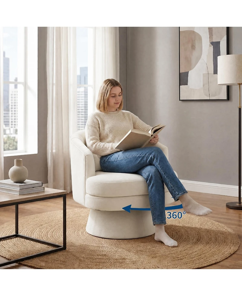 gaomon 360degree(s) Swivel Barrel Accent Chair with Lumbar Pillow, Soft Fuzzy Upholstered Cozy Reading Chair for Living Room Bedroom