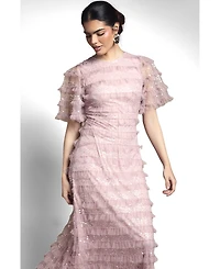 Oasis Women's Sequin Ruffle-Detail Short-Sleeve Maxi Dress