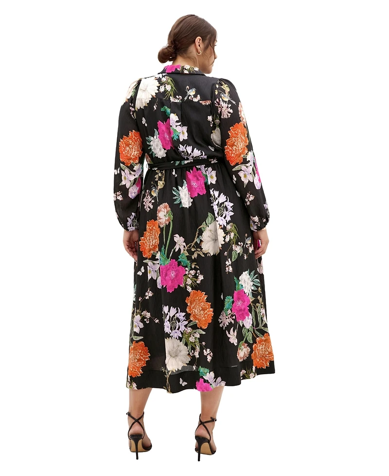 City Chic Plus Mary Botanique Long-Sleeve Maxi Floral Dress