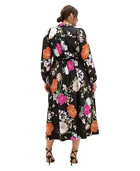 City Chic Plus Mary Botanique Long-Sleeve Maxi Floral Dress