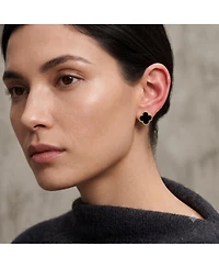 Simona Sterling Silver Onyx Clover, Beaded Outline Studs