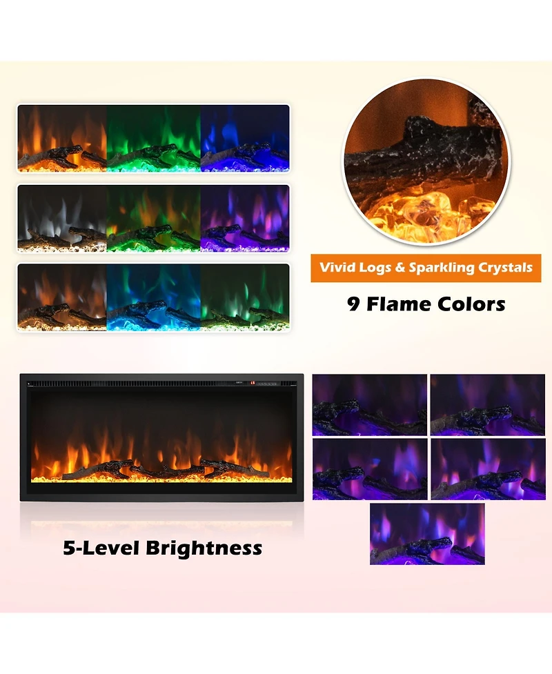 Ecooso Electric Fireplace in-Wall Recessed with Remote Control and Adjustable Color and Brightness