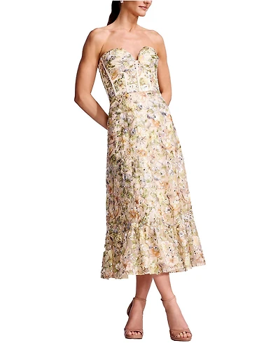 Dress The Population Women's Carina Strapless Sweetheart Floral Bustier Dress