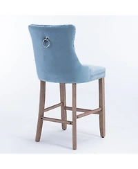 Flynama Set of 2 Mid-Century Bar Stools with High Back and Nailhead Trim, Solid Wood Legs