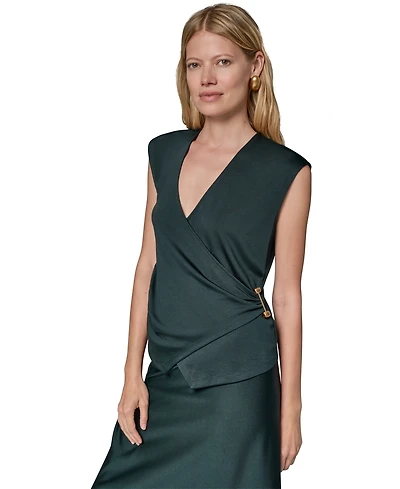 Donna Karan New York Women's Sheen Ponte Faux Surplus Top