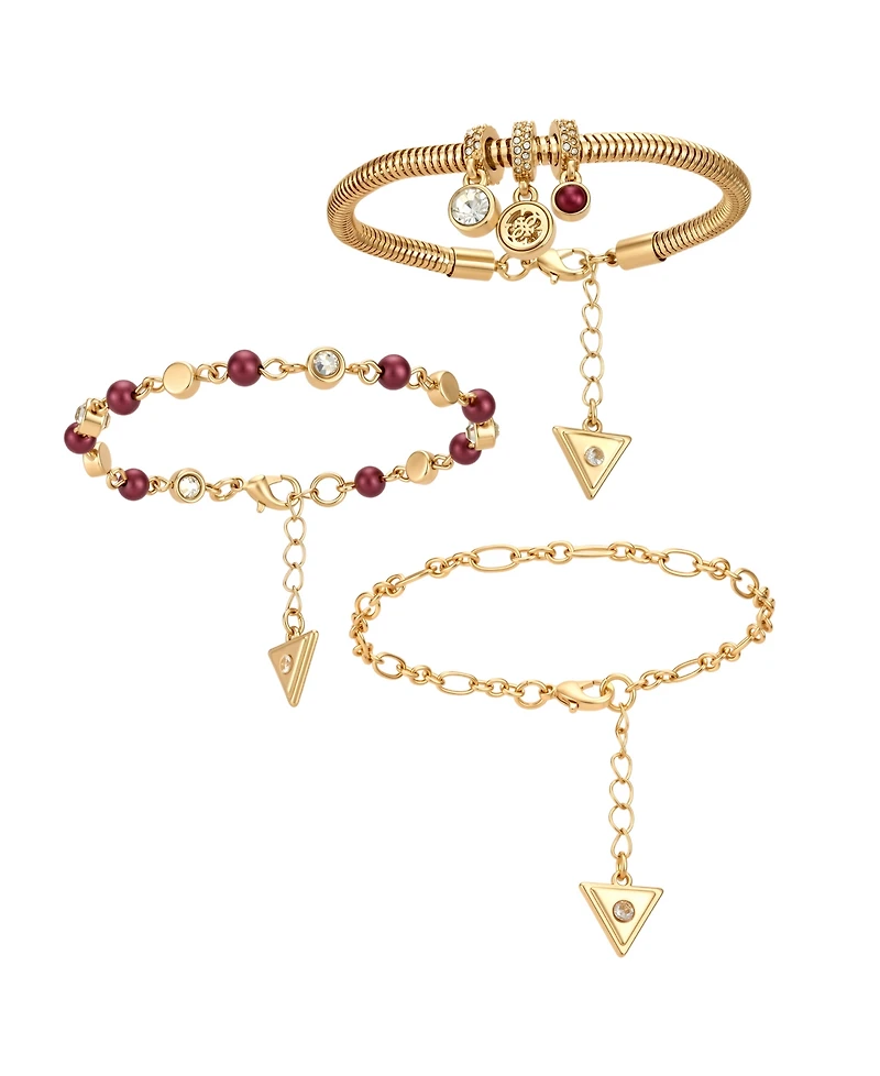 Guess Gold-Tone Imitation Pearl & Crystal Trio Bracelet, 3-Piece Set