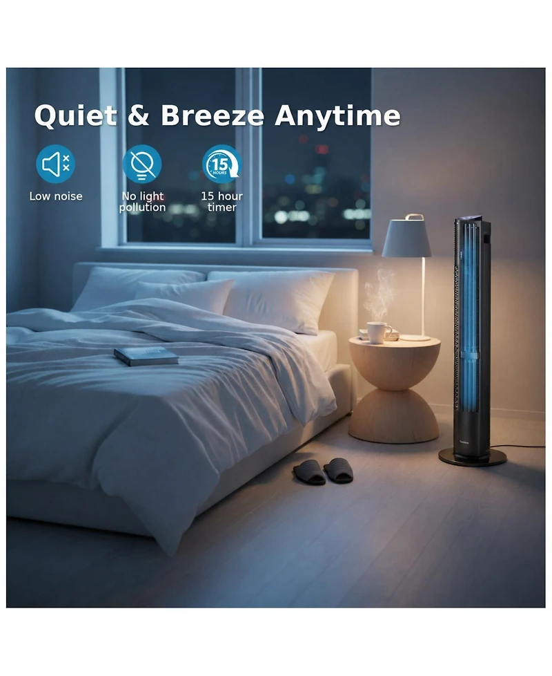 Ltmate Global Inc. Smart Tower Fan with Remote Control, 6 Hyper Speeds & 3 Modes, 40 inches, 15h Timer Portable Floor Bladeless Fan