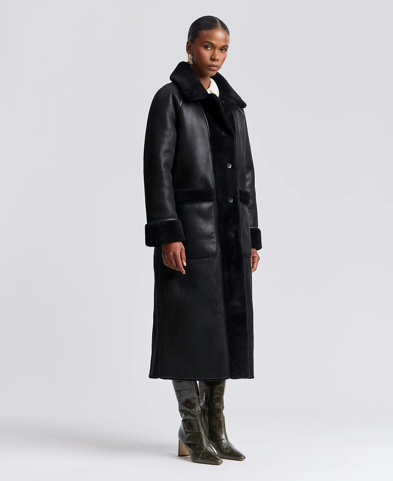 Avec Les Filles Women's Maxi Reversible Faux Fur Coat