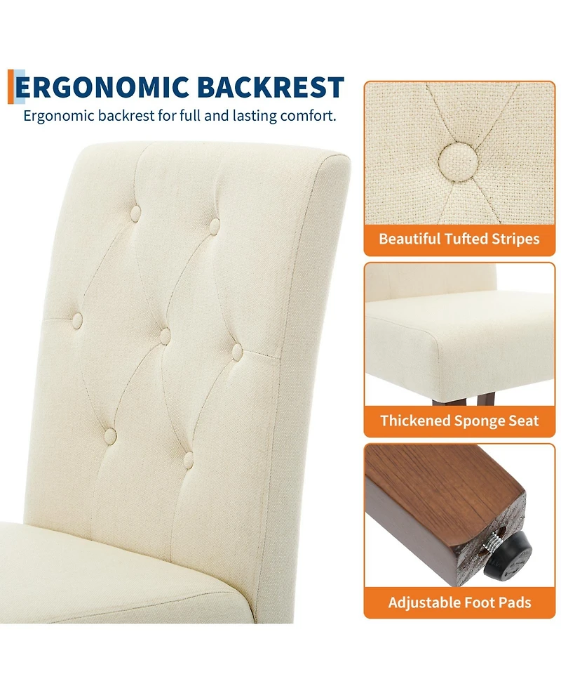 homfan Set of 2 Modern Upholstered Dining Chairs, High Back Parsons Design, Fabric Padded Seat, Wooden Legs, for Kitchen, Dining Room, Living Room