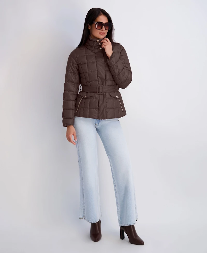 Kensie Women's Quilted Puffer Funnel Neck Jacket