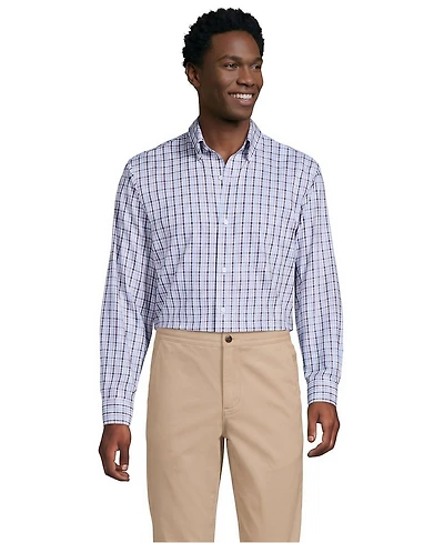 Lands' End Men's Traditional Fit Solid No Iron Supima Pinpoint Buttondown Collar Dress Shirt