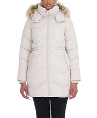 Sebby Collection Women's 3/4 Hooded Faux Fur Trimmed Puffer Coat