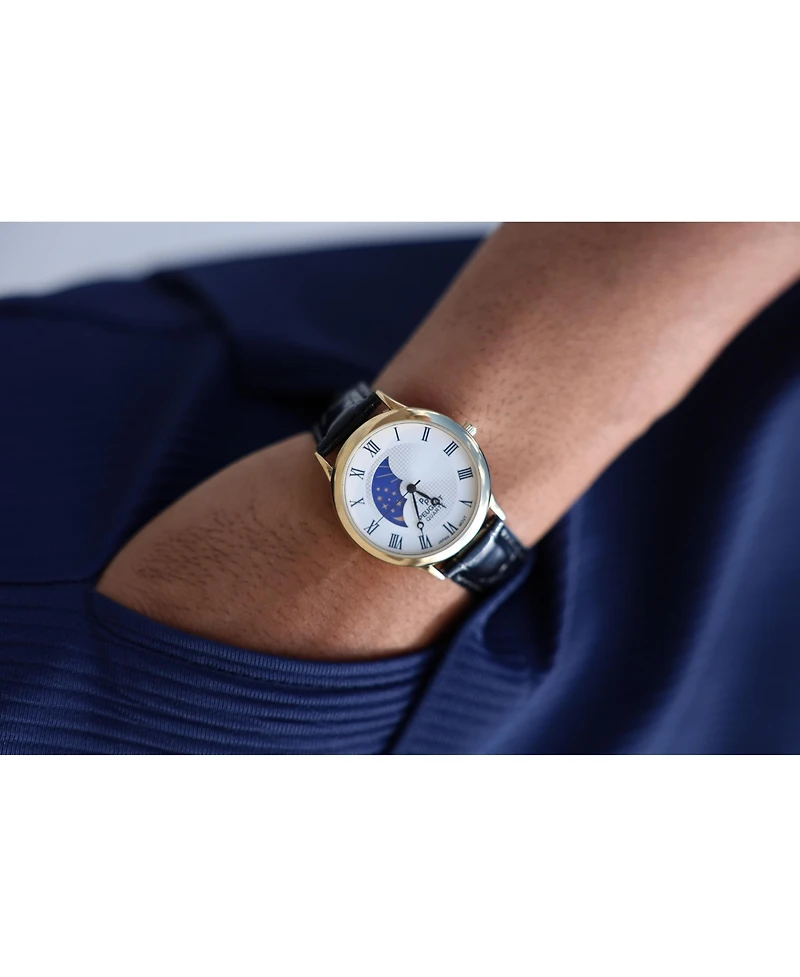 Peugeot Men's 38mm Dial Sun-Moon Leather Strap watch