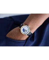 Peugeot Men's 38mm Dial Sun-Moon Leather Strap watch