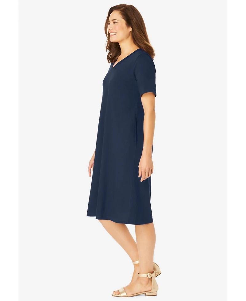 Woman Within Women's Perfect Short-Sleeve V-Neck Tee Dress