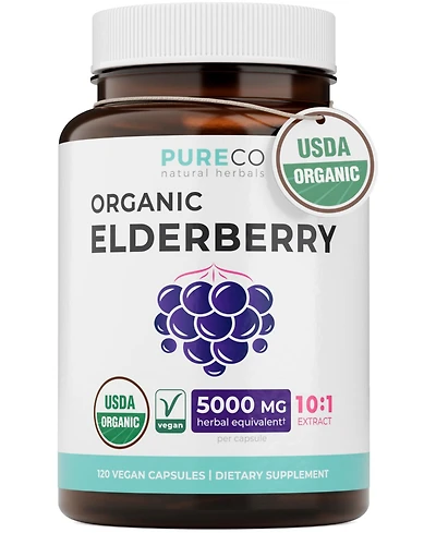 Pure Co Elderberry Extract Capsules, 10:1 Sambucus Nigra Extract, 5,000 Milligram Herbal Equivalent, 120 Capsules