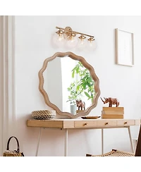 Phying 23.62 Inch Wavy Scalloped Round Wall Mirror Large Decorative Solid Wood Framed Circle Mirror Modern Stylish Hanging Vanity Mirror