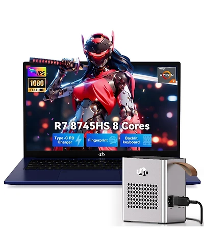Nimo 17.3 Gaming Laptop, 8 Core Amd Ryzen 7 8745HS 64GB Ram 1TB Ssd Radeon 780M, with eGPU Dock Rx 7600M Xt 8GB GDDR6