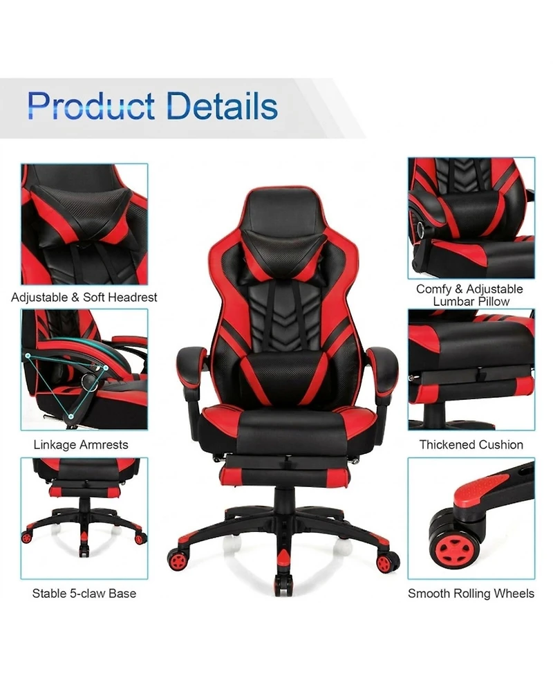 Gouun Adjustable Gaming Chair with Retractable Footrest and Lumbar Pillow