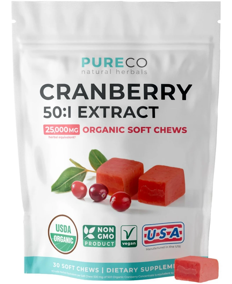 Pure Co Cranberry Soft Chews, 50:1 Cranberry Extract