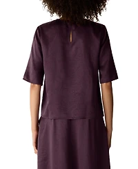 Eileen Fisher Women's Crewneck Elbow-Sleeve Crinkled-Satin Blouse