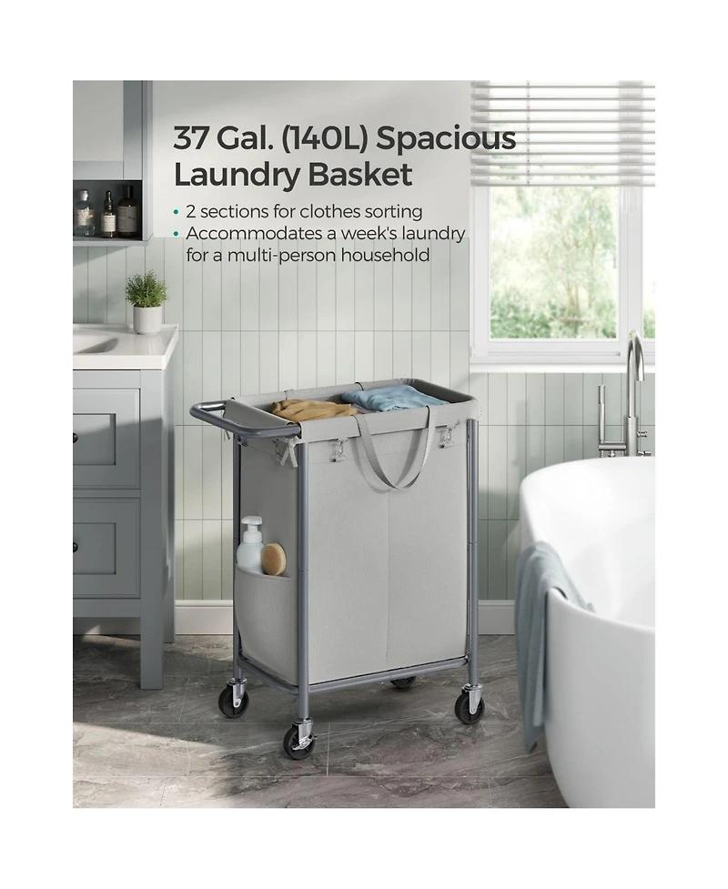Slickblue Laundry Basket with Wheels, Rolling Laundry Hamper, emovable Liner, Steel Frame with Handle, Blanket Storage