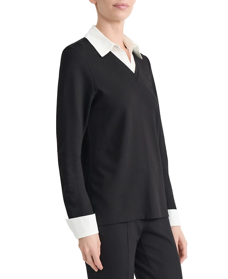 Jones New York Petite Serenity Collared V-Neck Long-Sleeve Blouse
