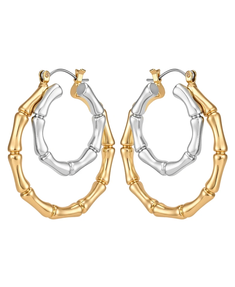 Guess Two-Tone Mixed Texture Hoop Earrings