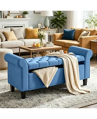 Slickblue Storage Ottoman Bench with Button Tufted Seat and Rolled Arms