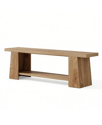 Slickblue Farmhouse Style Wooden Bench with Rustic Warm Wood Finish