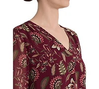 Jones New York Plus Kelly Floral-Print V-Neck Flutter-Sleeve Blouse