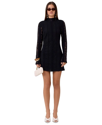 Rachel Roy Women's Lucia Mini Long-Sleeve Lace Mock-Neck Dress