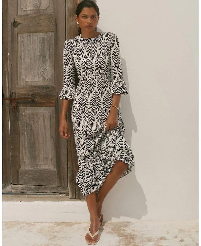 Mint Velvet Women's Printed Tiered-Ruffle Rayon Midi Dress