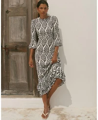 Mint Velvet Women's Printed Tiered-Ruffle Rayon Midi Dress