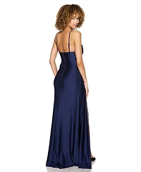 B Darlin Juniors' Sleeveless Cowl Neck Shiny Knit Gown