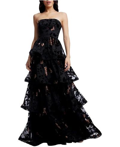 Dress The Population Women's Willa Strapless Tiered A-Line Gown