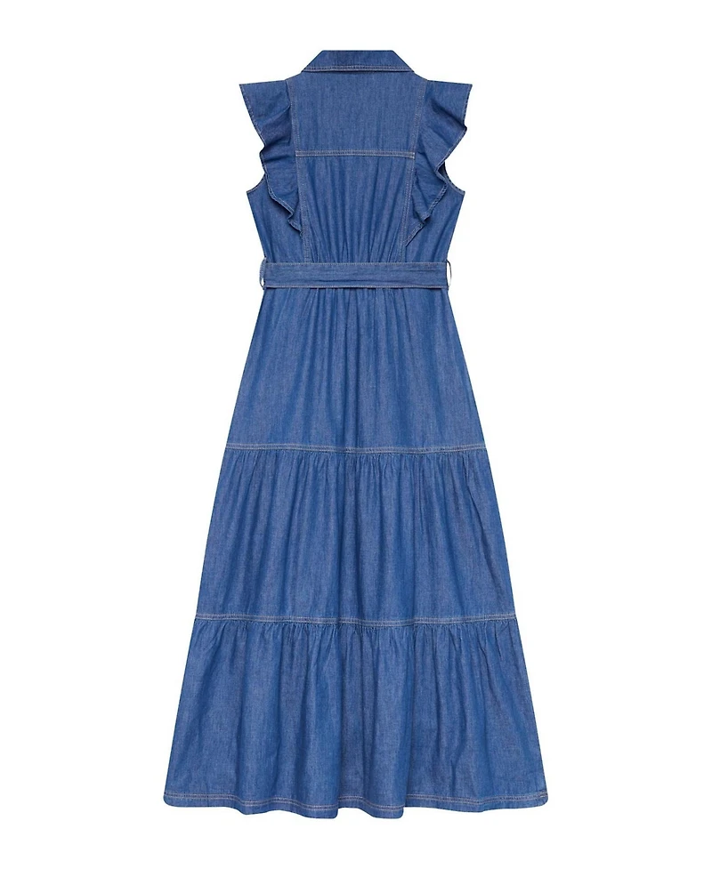 Mint Velvet Women's Denim Ruffle Maxi Shirt Dress
