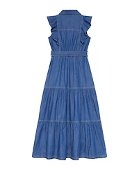 Mint Velvet Women's Denim Ruffle Maxi Shirt Dress
