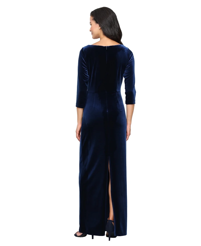 Alex Evenings Women's Stretch Velvet Surplice Embellished-Cascade Gown
