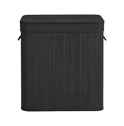 SongmicsHome Bamboo Laundry Basket, Removable Bag with Lid and Handles, Machine Washable, Laundry Room, 39.6 Gallons