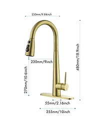 Thirtypeachy Single Handle High Arc Pull-Down Kitchen Faucet, Stainless Steel with 3-Function Sprayer and Deck Plate