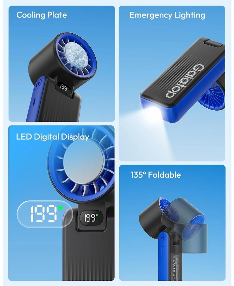 Gaiatop Portable Handheld Turbo Fan with Ice Cooler, 6000mAh 32H Cooling Fan Portable, 199 Speeds Personal Fans