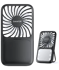 Gaiatop Portable Handheld Fan, 3 Speed Led Makeup Mirror with Light, Folding Stand for Desktop, Rechargeable Mini Personal Fans