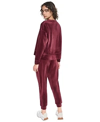 Dkny Sport Women's Velour Relaxed-Fit High-Low Crewneck Pullover Top with Varsity Rhinestone Logo
