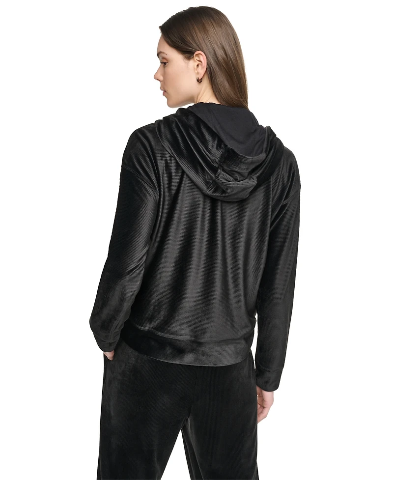 Dkny Sport Women's Full Zip Velour Hoodie