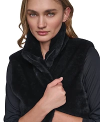 Dkny Sport Women's Mock-Neck Ribbed-Knit Hem Faux Fur Vest