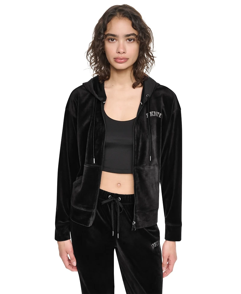 Dkny Sport Women's Velour High-Low Hem Zip Hoodie