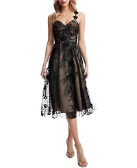 Dress The Population Women's Maren Sweetheart Neck 3D Floral Lace Midi Dress