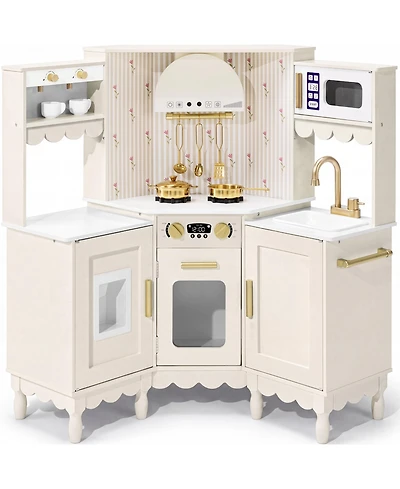 Best Choice Products Cottage Corner Play Kitchen for Kids, Wooden Toy Espresso, Ice Maker, Sink