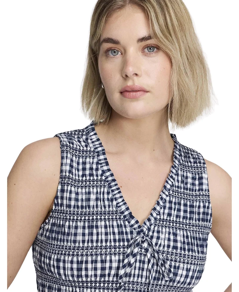 Finery London Women's Hadlee Cotton Gingham Shirred Midi Dress